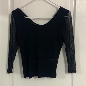 Garage Long Sleeve Black Top with Mesh Sleeves